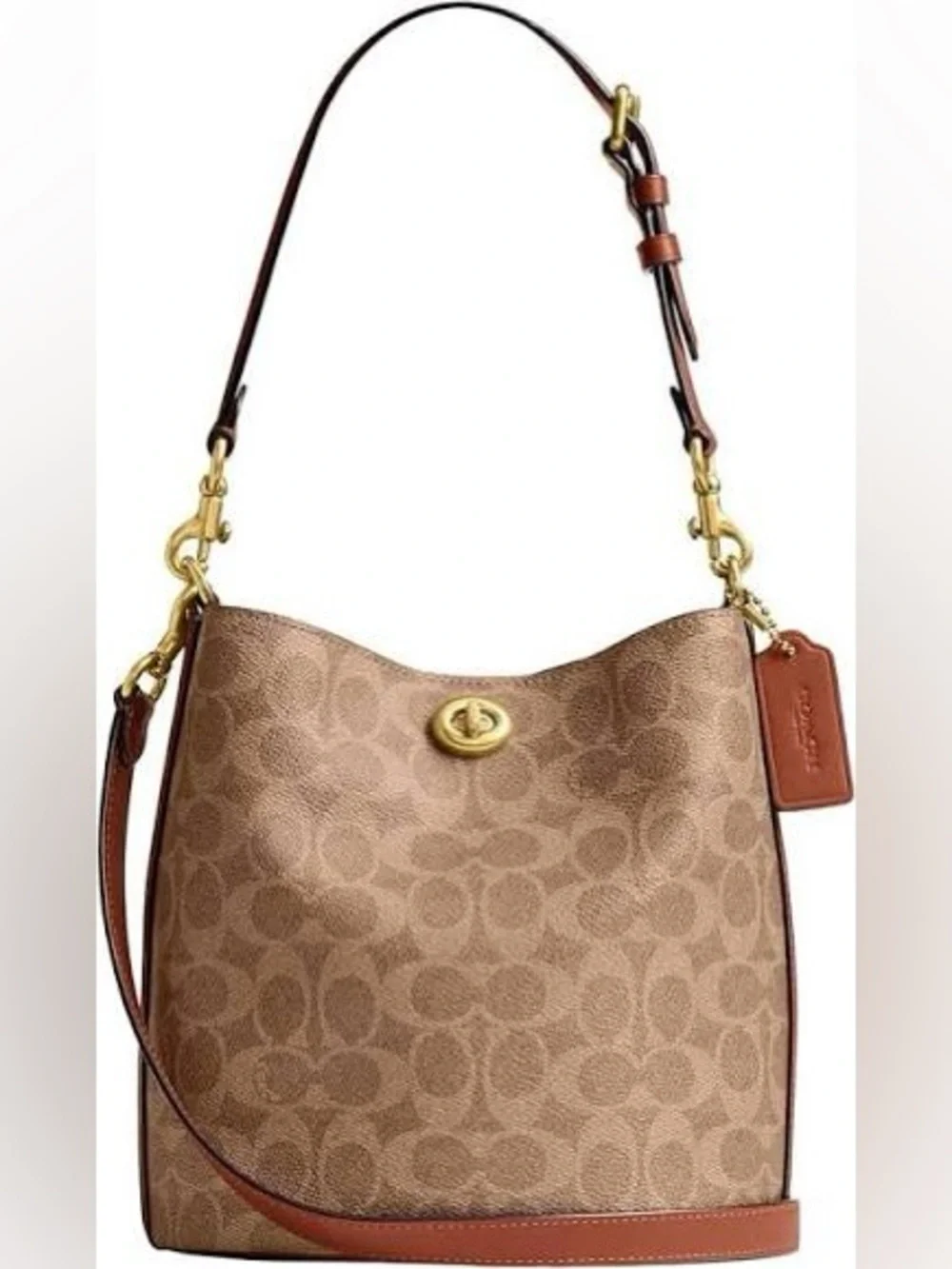 Coach Willow Bucket Bag In Signature Canvas Brown Signature Pattern Shoulder Bag